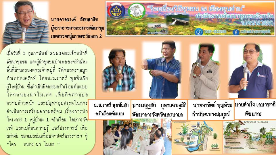 นายอาจณรงค์ สัตยพานิช ผู้ตรวจราชการกรมการพัฒนาชุมชน เขตตรวจกลุ่มจังหวัดภาคตะวันออก ๒  มาตรวจราชการ ส่งมอบนโยบายจาก อพช. สู่การปฏิบัติ