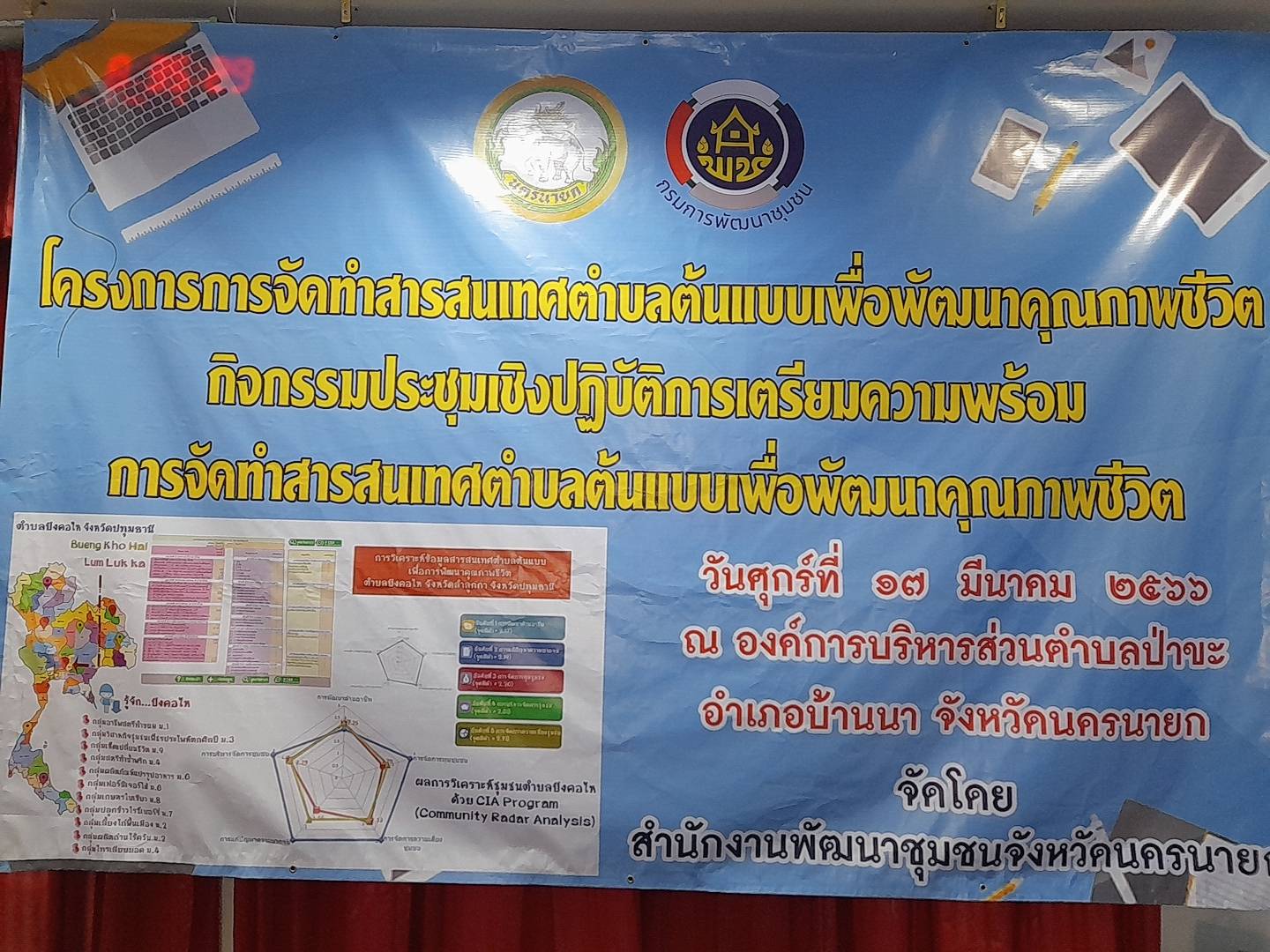 ข่าวพช  นครนายก เมืองขุนด่าน : ส่งมอบวัสดุ โครงการการจัดทำสารสนเทศตำบลต้นแบบเพื่อพัฒนาคุณภาพชีวิต