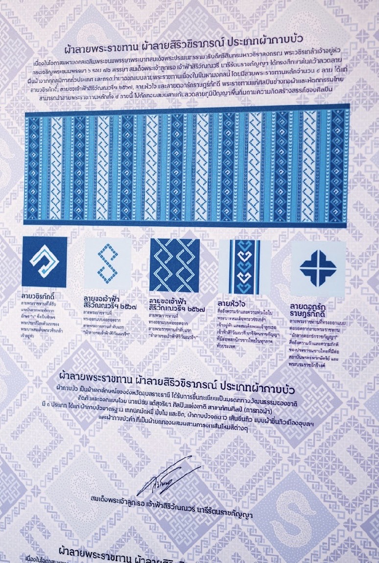 …จังหวัดนครนายก ร่วมรับแบบลายผ้าพระราชทาน “ผ้าลายสิริวชิราภรณ์” “ผ้าลายชบาปัตตานี” และเครื่องหมายรับรองสินค้าแฟชั่นและหัตถกรรมพระราชทาน “Sustainable Fashion : แฟชั่นแห่งความยั่งยืน” ให้แก่ผู้ว่าราชการจังหวัดทุกจังหวัด เพื่อมอบให้กับช่างทอผ้า ผู้ผลิต ผู้ประกอบการ นำไปถักทอผสมผสานกับลวดลายภูมิปัญญาพื้นถิ่นตามความคิดสร้างสรรค์ สืบสานและต่อยอดภูมิปัญญาและงานหัตถศิลป์พื้นถิ่นให้ดำรงอยู่คู่กับแผ่นดินไทย